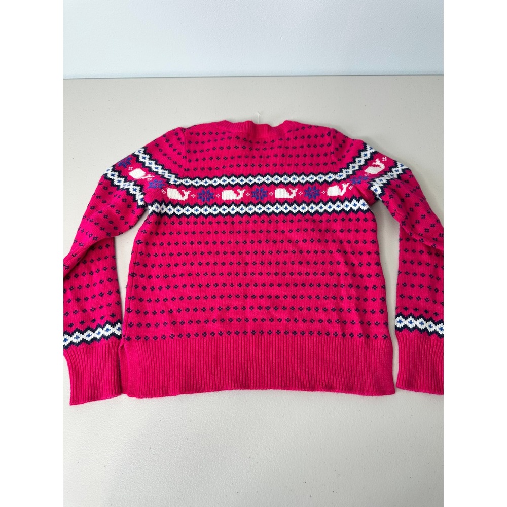 Vineyard Vines Sweater Girls S 7-8 Pink Fair Isle Whale Lambswool Cashmere - Picture 3 of 7